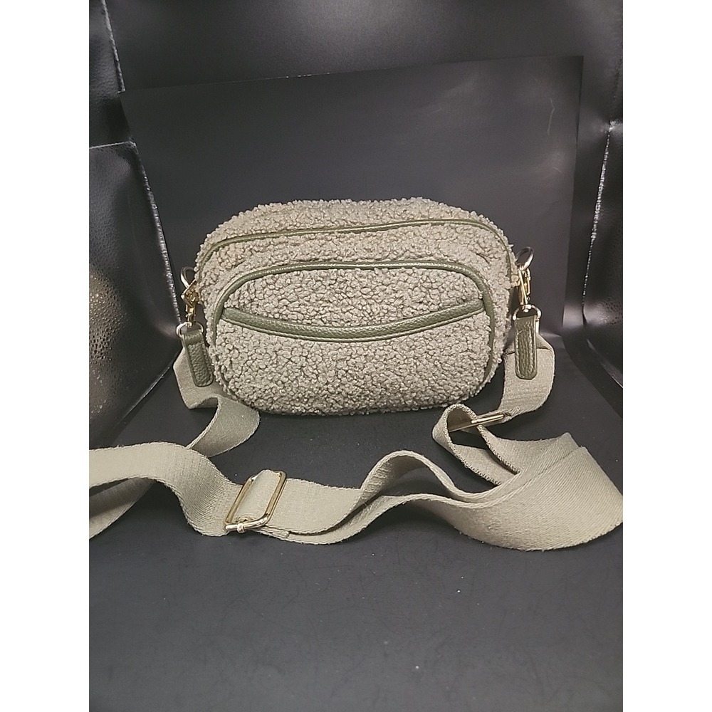 Laundry By Shelli Segal  Sage Green Faux Sherpa Crossbody‎ Belt Bag 5.75" X 9.5"